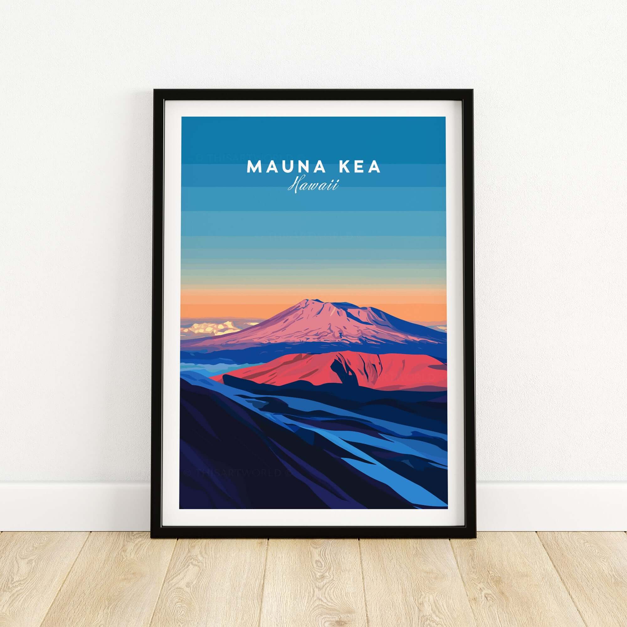Hawaii Mountain Art Print - Mauna Kea Landscape Poster, Island Scene showcasing vibrant colors of Mauna Kea.