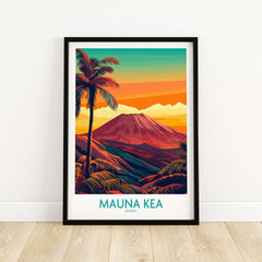 Hawaii Volcano Wall Art - Mauna Kea Sunset Print, Tropical Island Decor framed art featuring Mauna Kea at sunset.