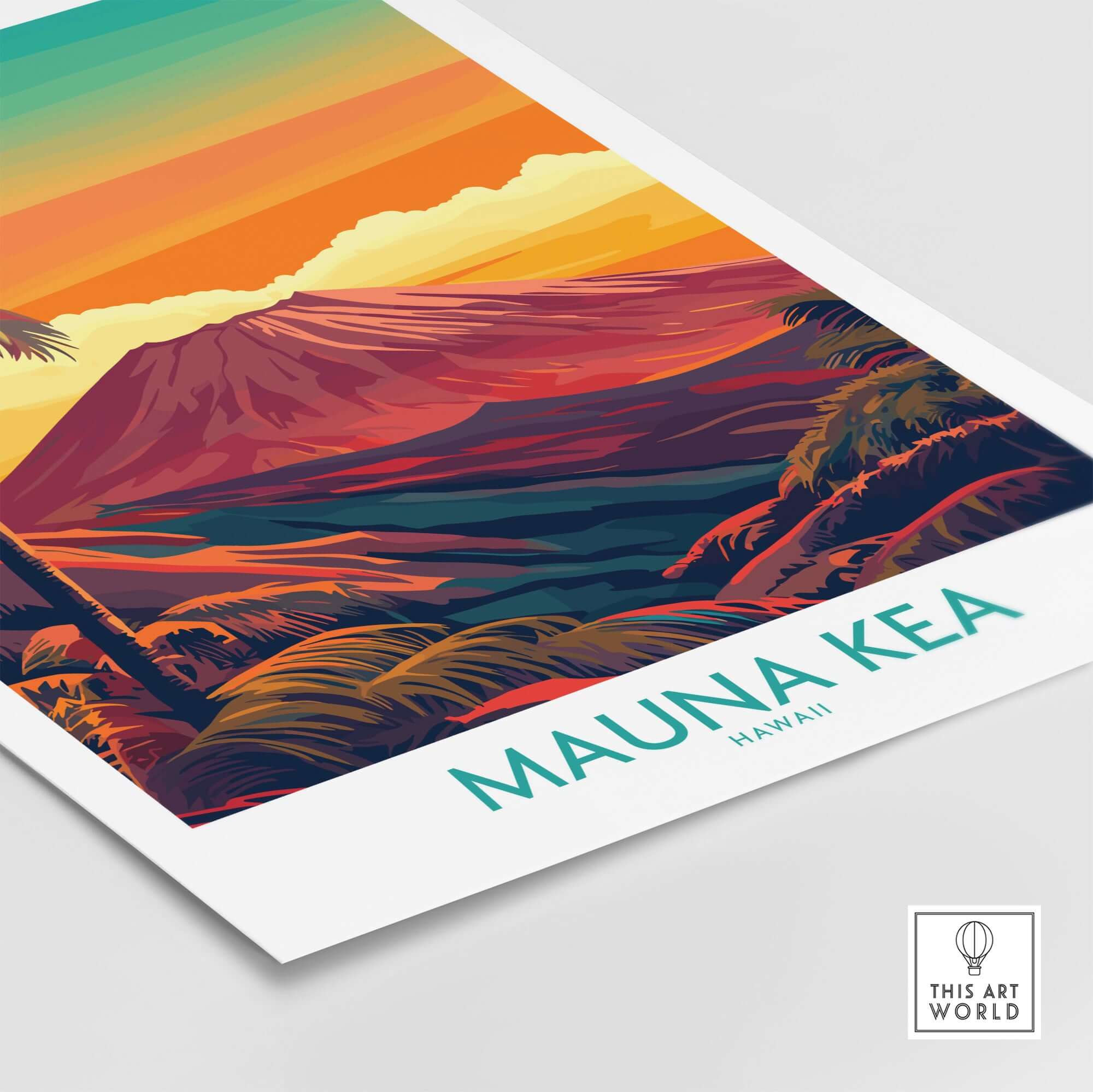 Hawaii Volcano Wall Art - Mauna Kea Sunset Print, Tropical Island Decor showcasing vibrant landscape