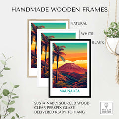 Hawaii Volcano Wall Art - Mauna Kea Sunset Print, Tropical Island Decor in handmade wooden frames.