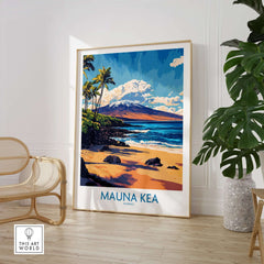Hawaiian Island Wall Art - Beach View Mauna Kea Poster, Ocean Landscape featuring a vibrant beach scene with volcano.