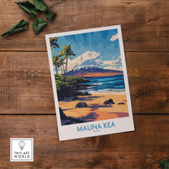 Hawaiian Island Wall Art - Beach View Mauna Kea Poster, Ocean Landscape with vibrant beach and mountain scene.