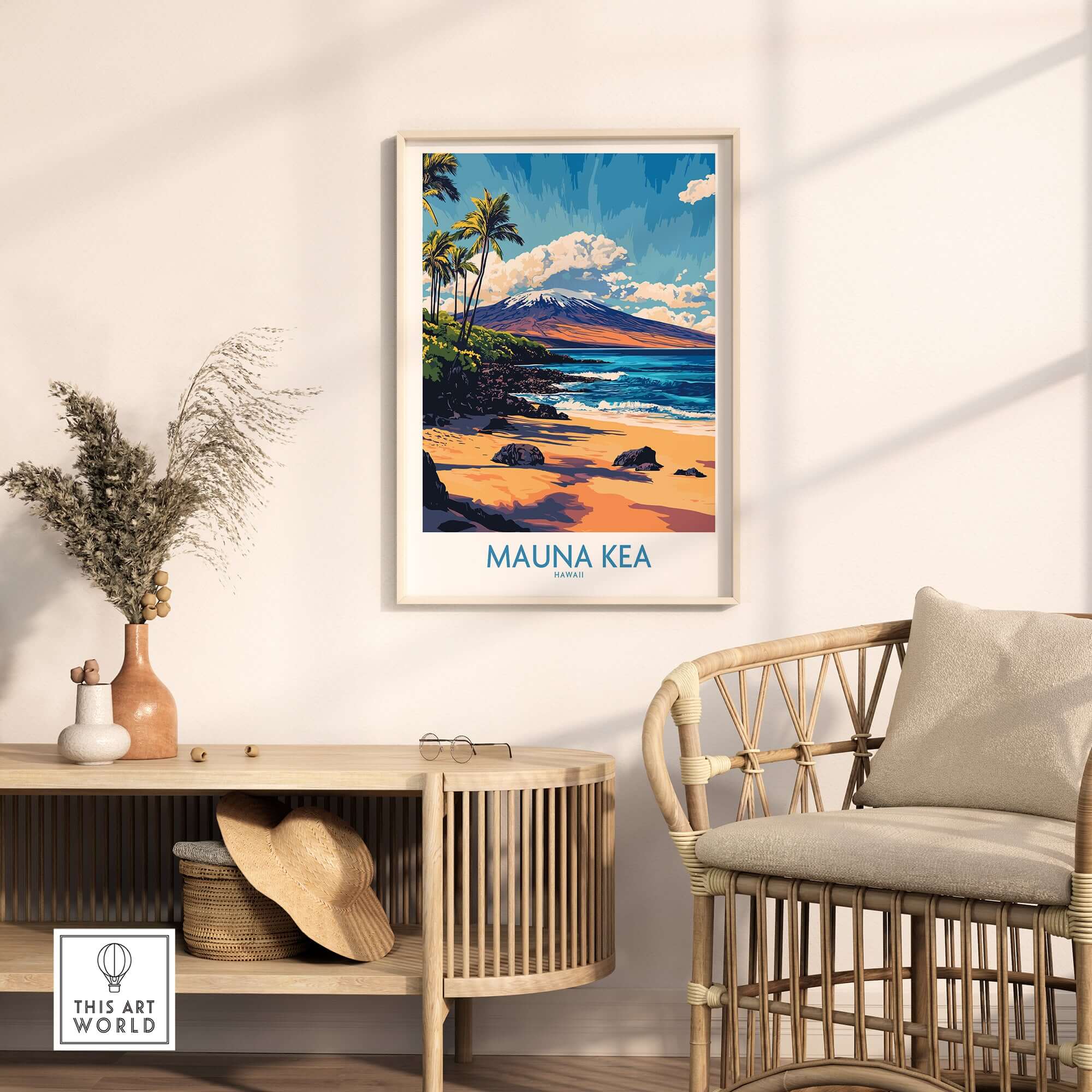 Hawaiian Island Wall Art - Beach View Mauna Kea Poster, Ocean Landscape featuring a vibrant beach scene.