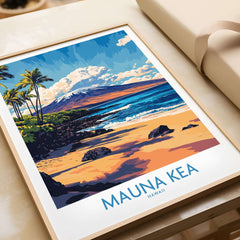 Hawaiian Island Wall Art - Beach View Mauna Kea Poster, Ocean Landscape with vibrant beach and mountain scenery.