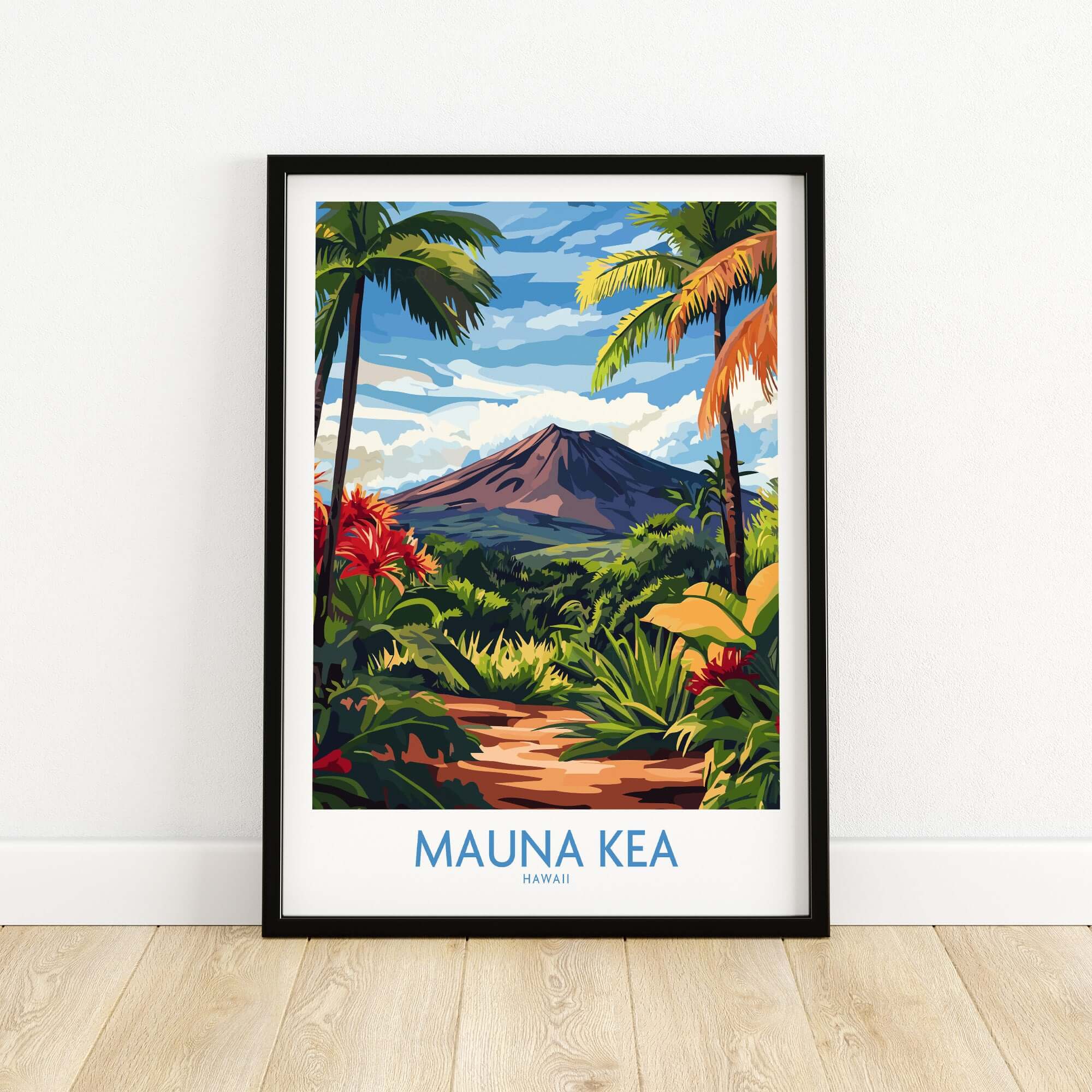Hawaiian Nature Poster - Mauna Kea Volcano Print, Lush Island Scene featuring vibrant tropical landscape.