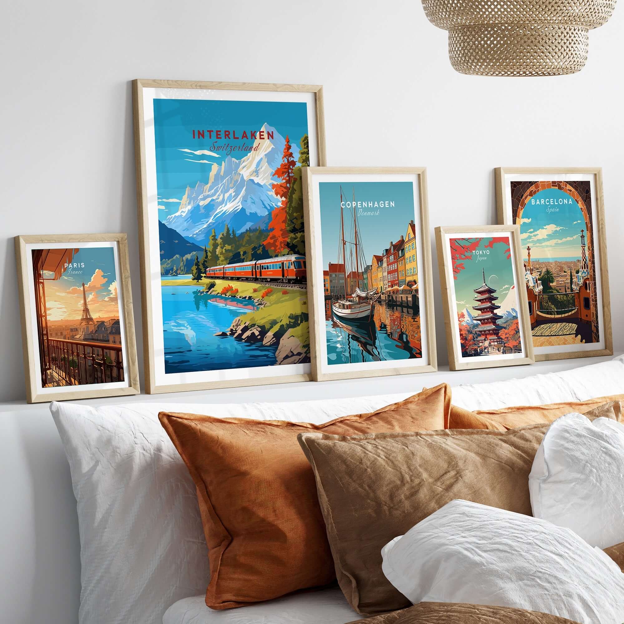 Interlaken Print Switzerland featuring beautiful landscapes and iconic train artwork in a stylish frame display.