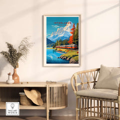 Interlaken Print Switzerland depicting the stunning scenery and iconic train of Interlaken, Switzerland.