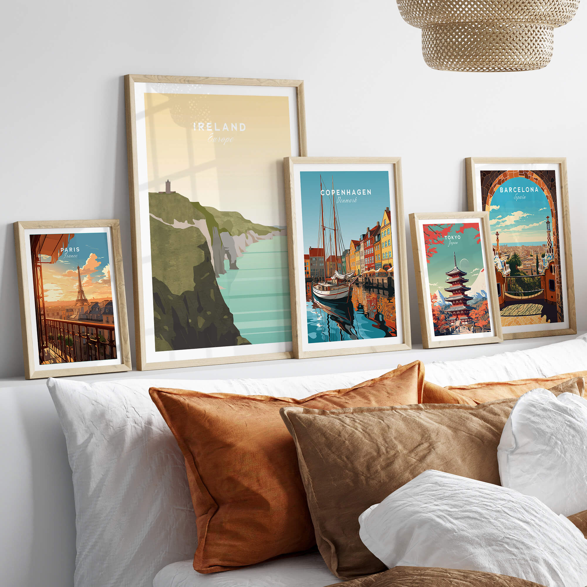 Ireland Print | Wall Art Travel Poster featuring framed prints of scenic locations.