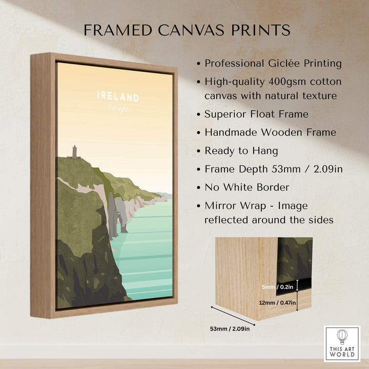 Ireland Print | Wall Art Travel Poster framed canvas print showcasing stunning Irish coastline.