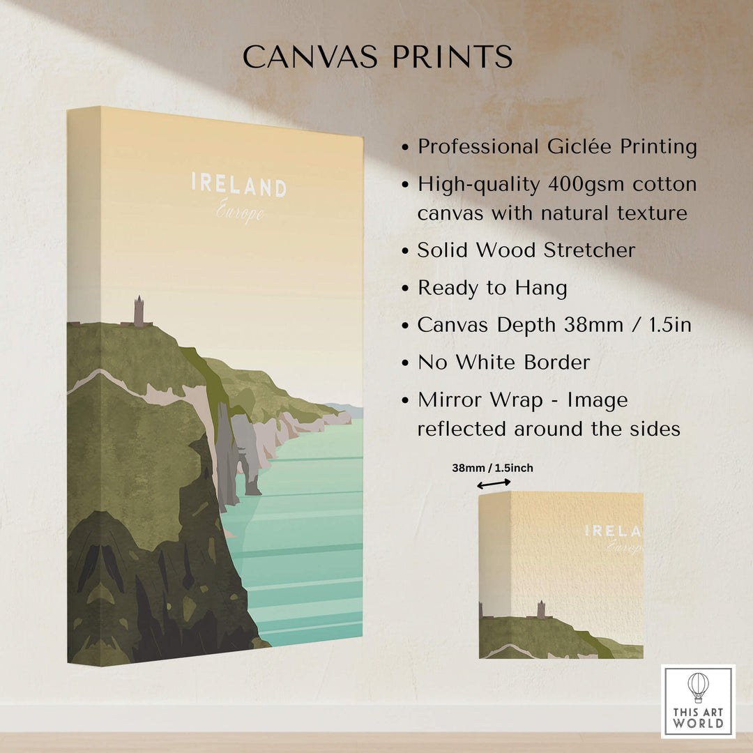 Ireland Print | Wall Art Travel Poster showcasing canvas print features and coastal landscape.