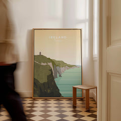 Ireland Print | Wall Art Travel Poster featuring a scenic cliffside view of Ireland in a stylish frame.