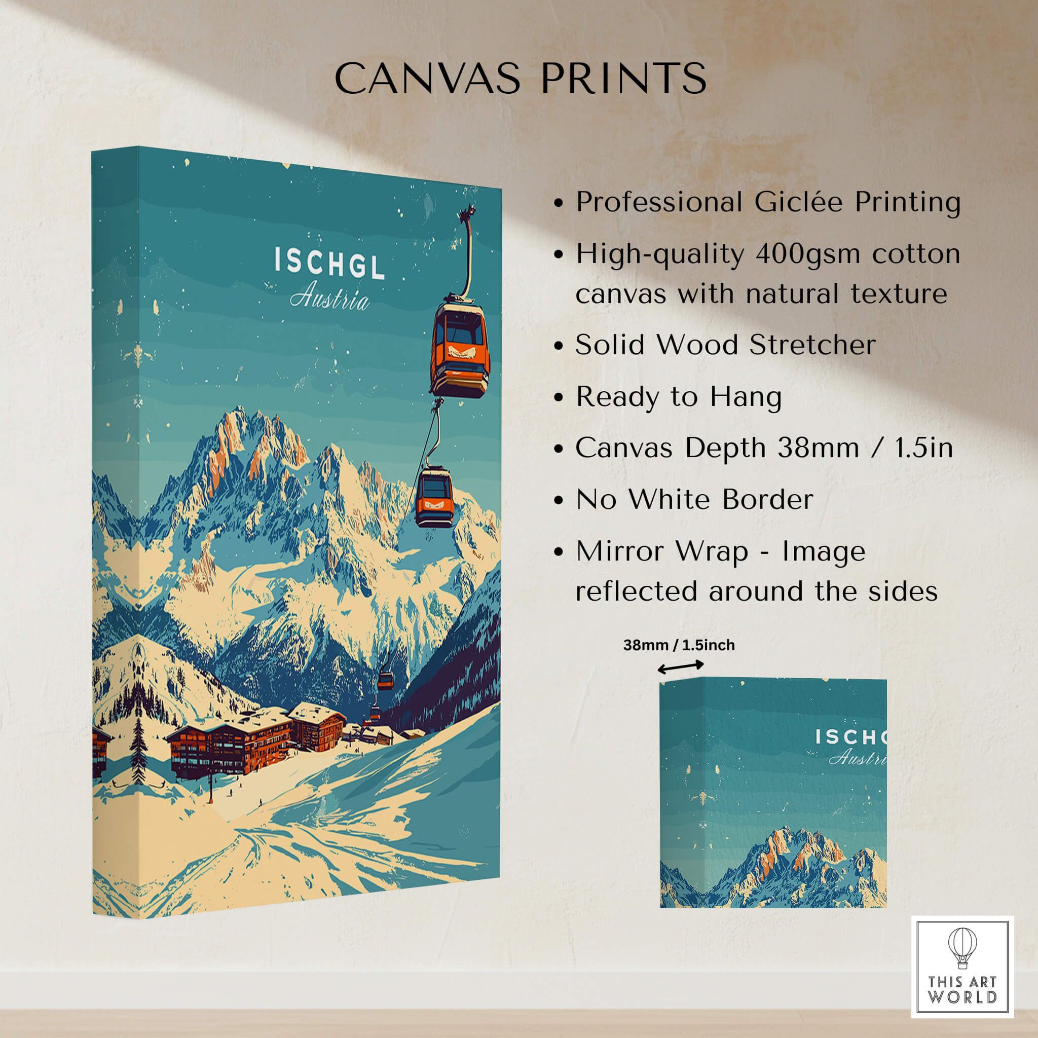 Ischgl Ski Print featuring high-quality Giclée printing and stunning ski resort imagery.