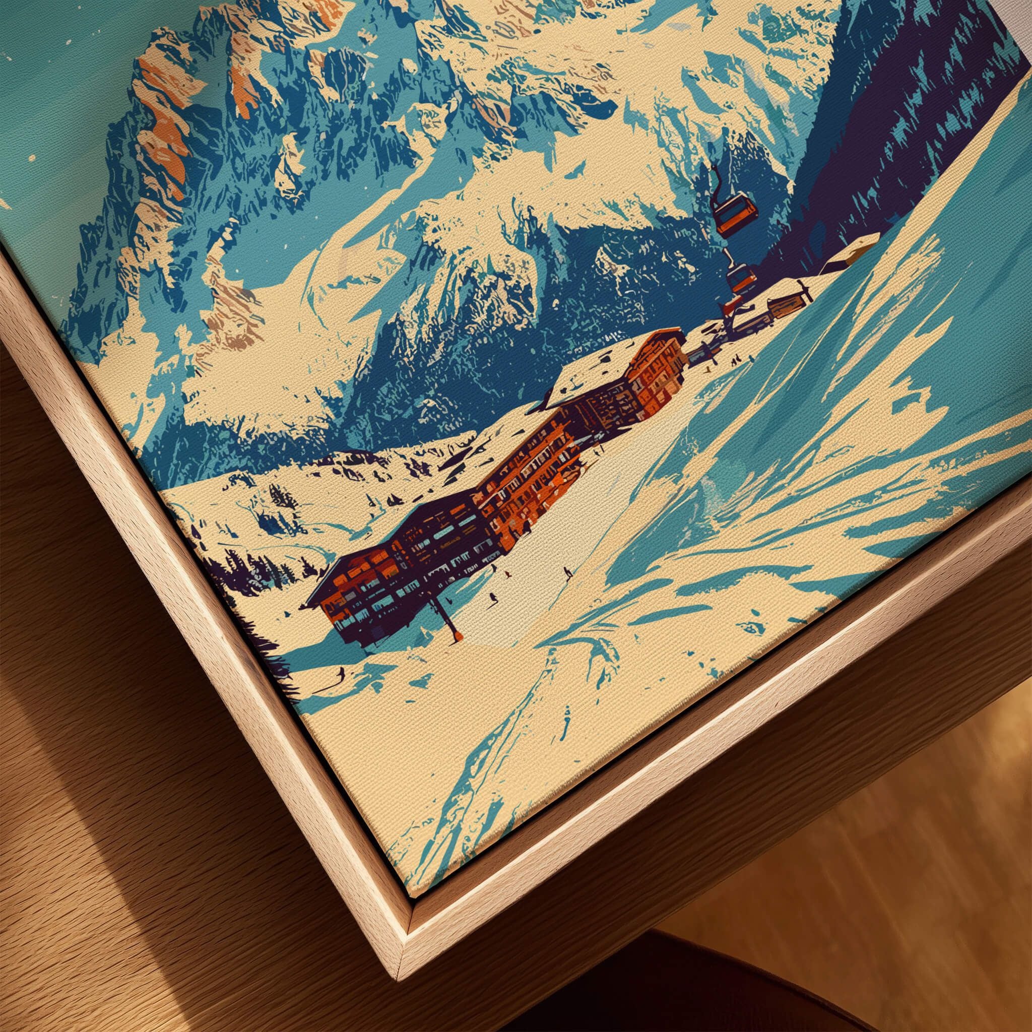 Ischgl Ski Print showcasing the stunning Austrian ski resort scenery with mountains and chalets.
