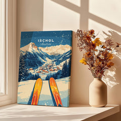 Ischgl Ski Wall Art Print showcasing a stunning mountain landscape and skiers in action for home decor.