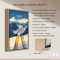 Ischgl Ski Wall Art Print showcasing a stunning mountain landscape and skiers, perfect for ski enthusiasts.
