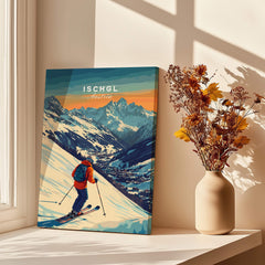 Ski Print Ischgl Austria showcasing a skier in a vibrant mountain landscape.