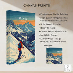 Ski Print Ischgl Austria showcasing vibrant skiing scene on canvas.