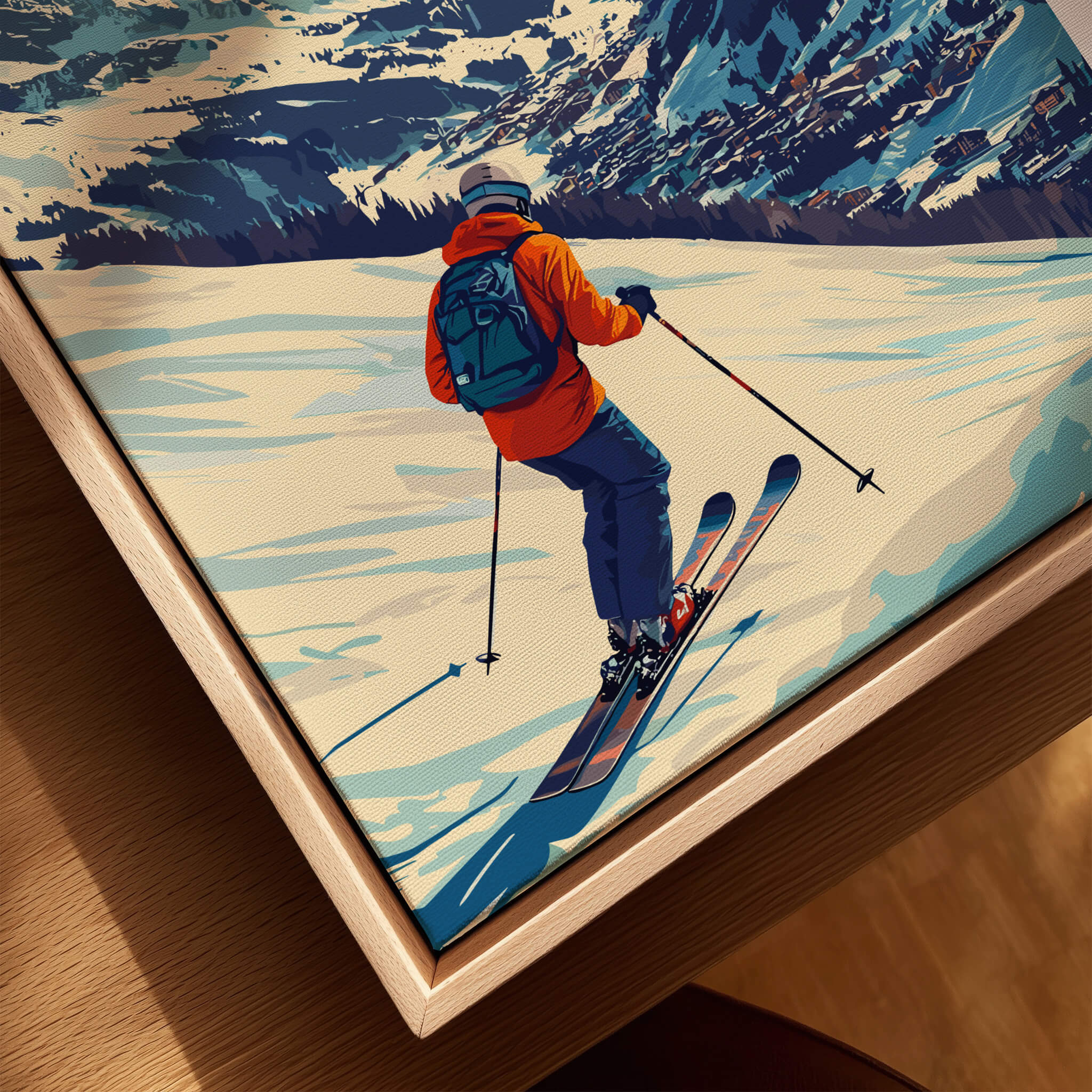 Ski Print Ischgl Austria featuring a skier navigating the slopes in vibrant colors.