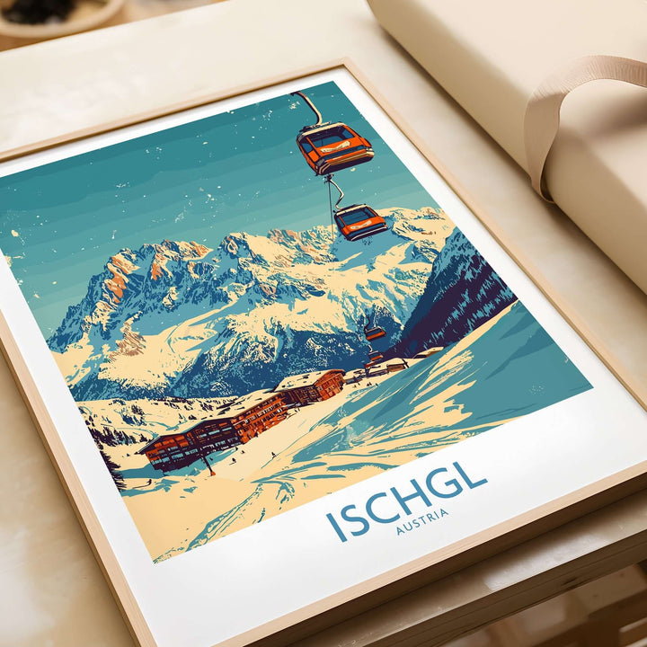 Ischgl Ski Poster featuring a picturesque mountain landscape and ski lift, perfect for winter sports enthusiasts.