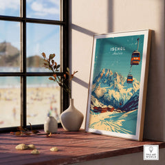 Ischgl Ski Print showcasing a scenic mountain view with ski lifts, perfect for home or office decor.