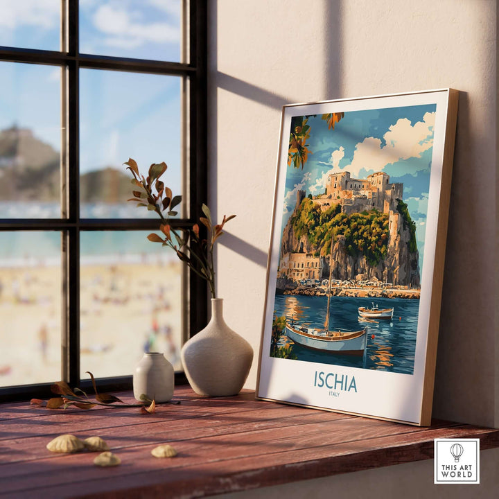 Ischia Wall Art Print showcasing Italy's scenic beauty with vibrant colors and charming coastal view. Perfect for home decor.