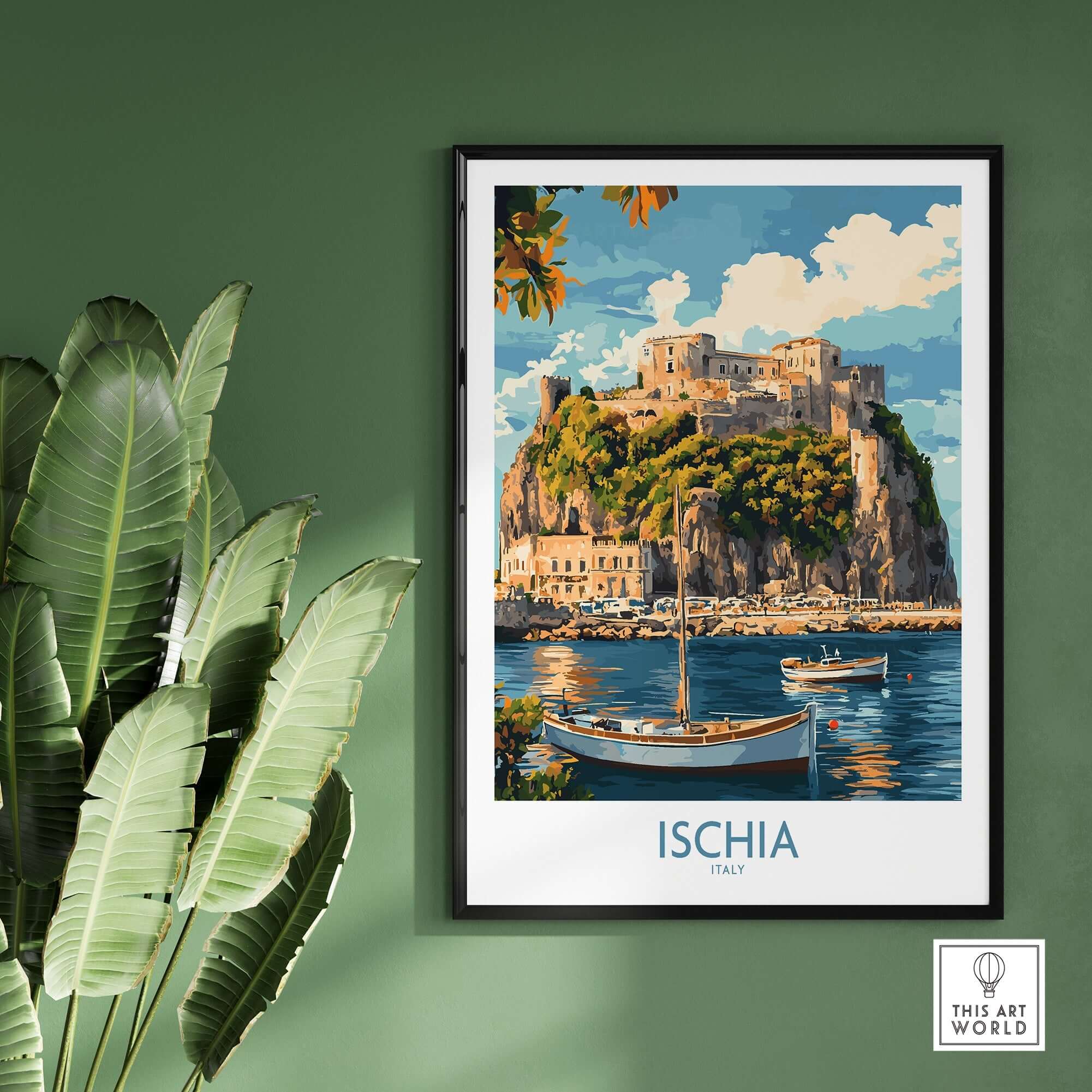 Ischia Wall Art Print Italy showcasing the scenic beauty of Ischia island with vibrant colors and Mediterranean charm.