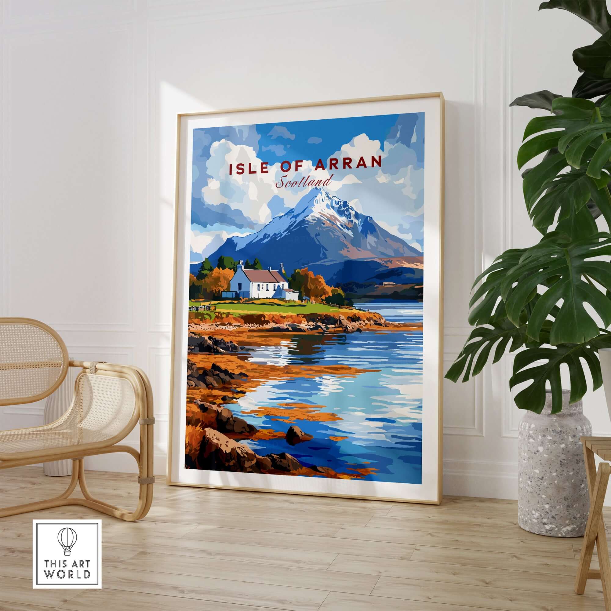 Isle of Arran Print showcasing stunning Scottish landscapes and vibrant colors in home decor.