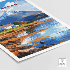 Isle of Arran Print featuring a scenic landscape of Scotland with mountains and a lake reflection.