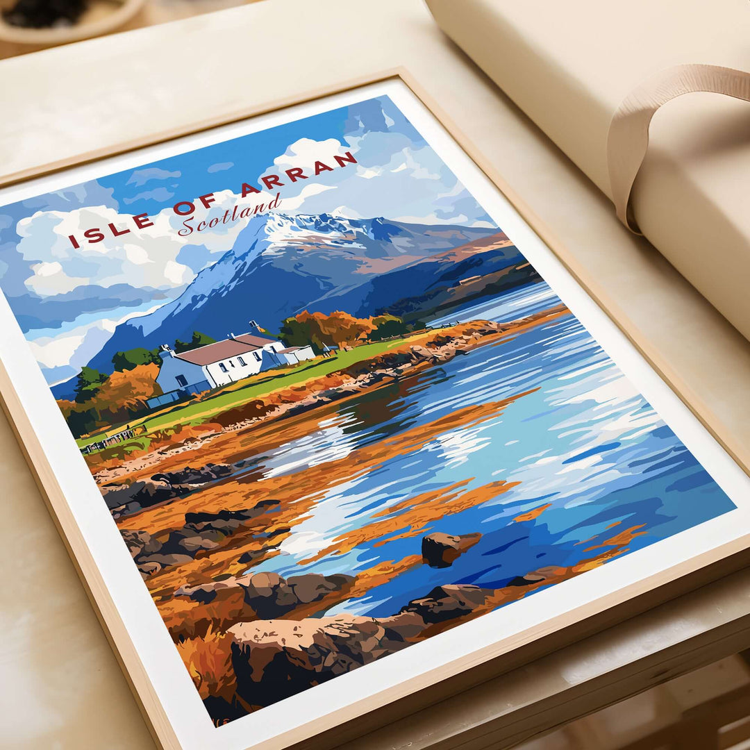 Isle of Arran print featuring rugged Scottish landscapes and serene waters, perfect for home decor.