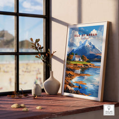Isle of Arran Print showcasing a stunning Scottish landscape in a stylish frame on a windowsill.