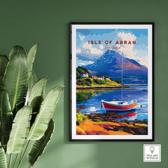 Isle of Arran Print Scotland showcasing the scenic beauty of rugged coastlines and hills in vibrant colors.