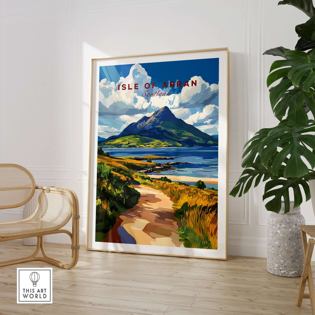 Isle of Arran Scotland wall art print showcasing breathtaking landscapes and vibrant colors in a stylish living space.