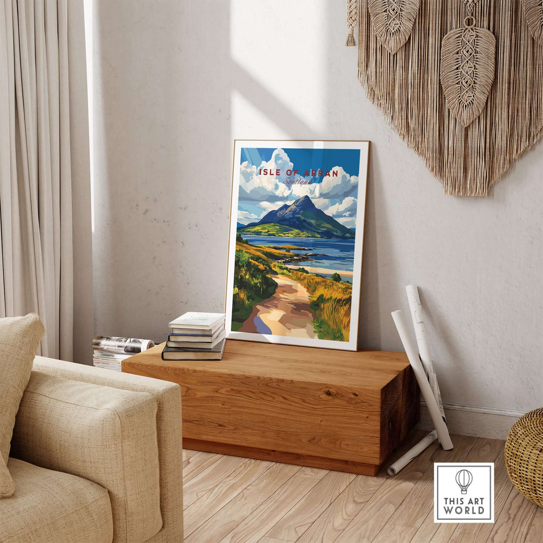 Isle of Arran Scotland wall art featuring a scenic landscape, perfect for home decor and showing love for Scotland.