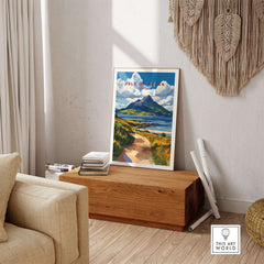 Isle of Arran Scotland Wall Art showcasing a scenic landscape print in a stylish home decor setting.