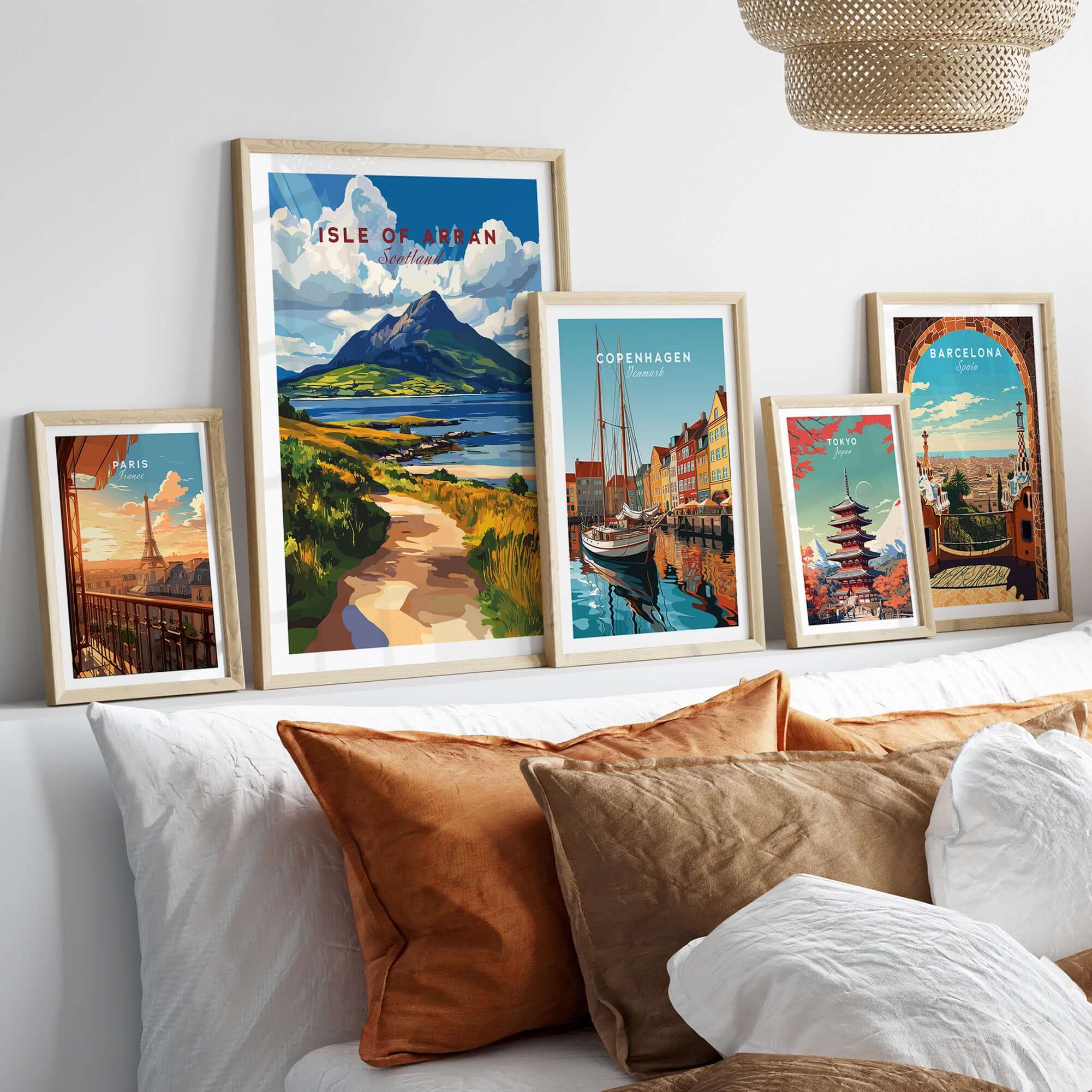 Isle of Arran Scotland Wall Art featured among framed prints in a stylish interior setting.