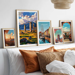 Isle of Arran Travel Print featuring Machrie Moor Standing Stones in a stylish home decor setting.