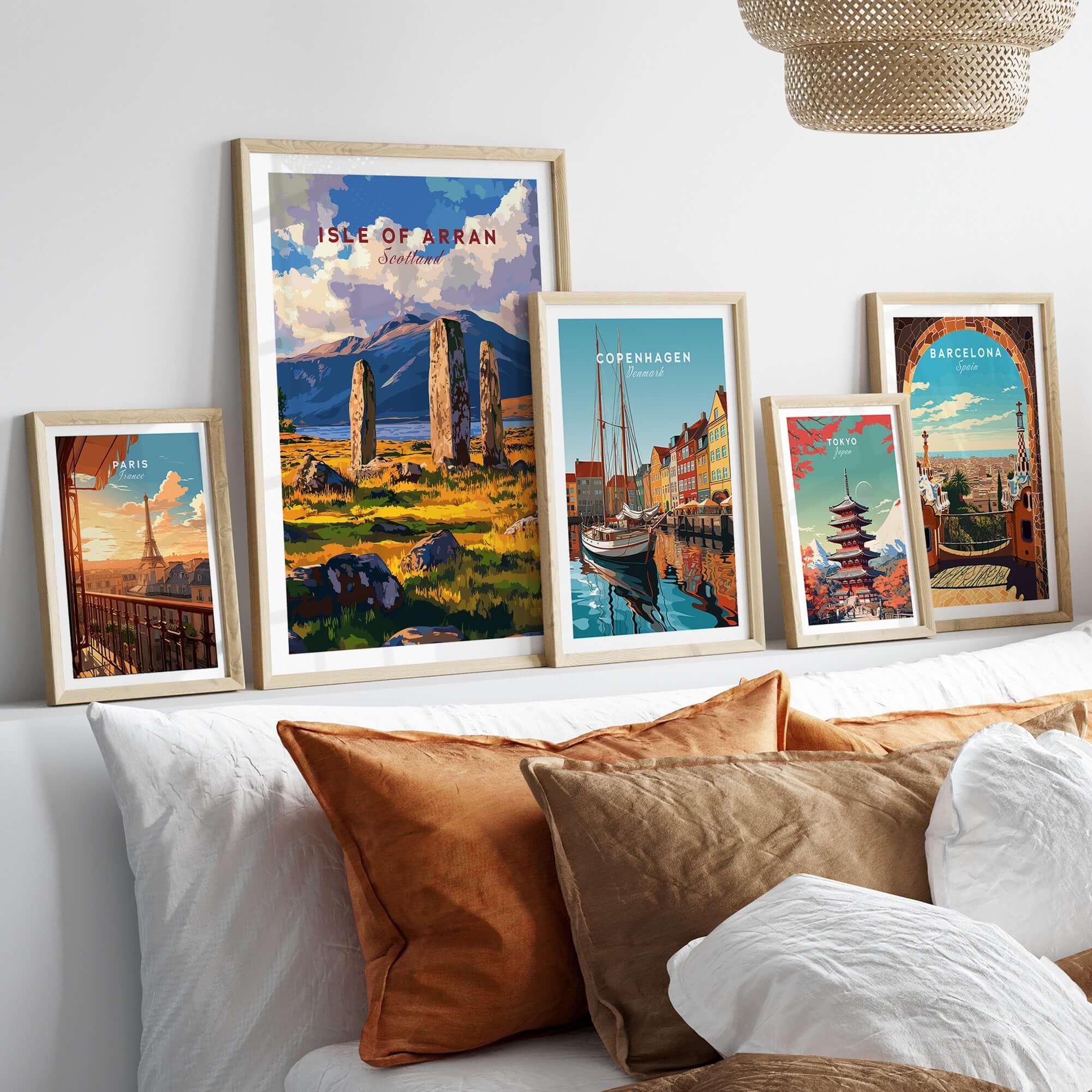 Isle of Arran Travel Print featuring Machrie Moor Standing Stones in a stylish home decor setting.
