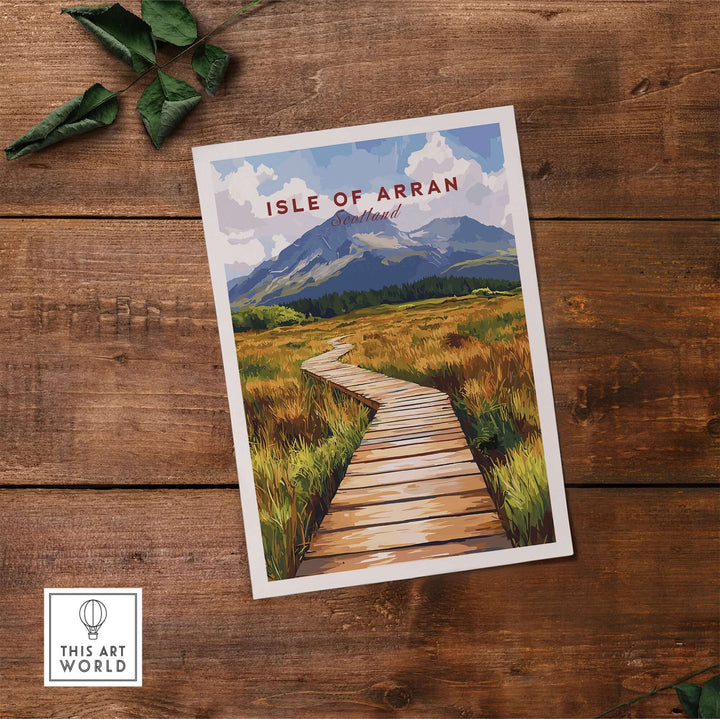 Isle of Arran wall art featuring a scenic pathway through lush landscapes and mountains, perfect for home decor.