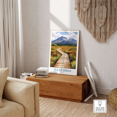 Isle of Arran Wall Art Print featuring a scenic pathway and mountains, perfect for home decor.