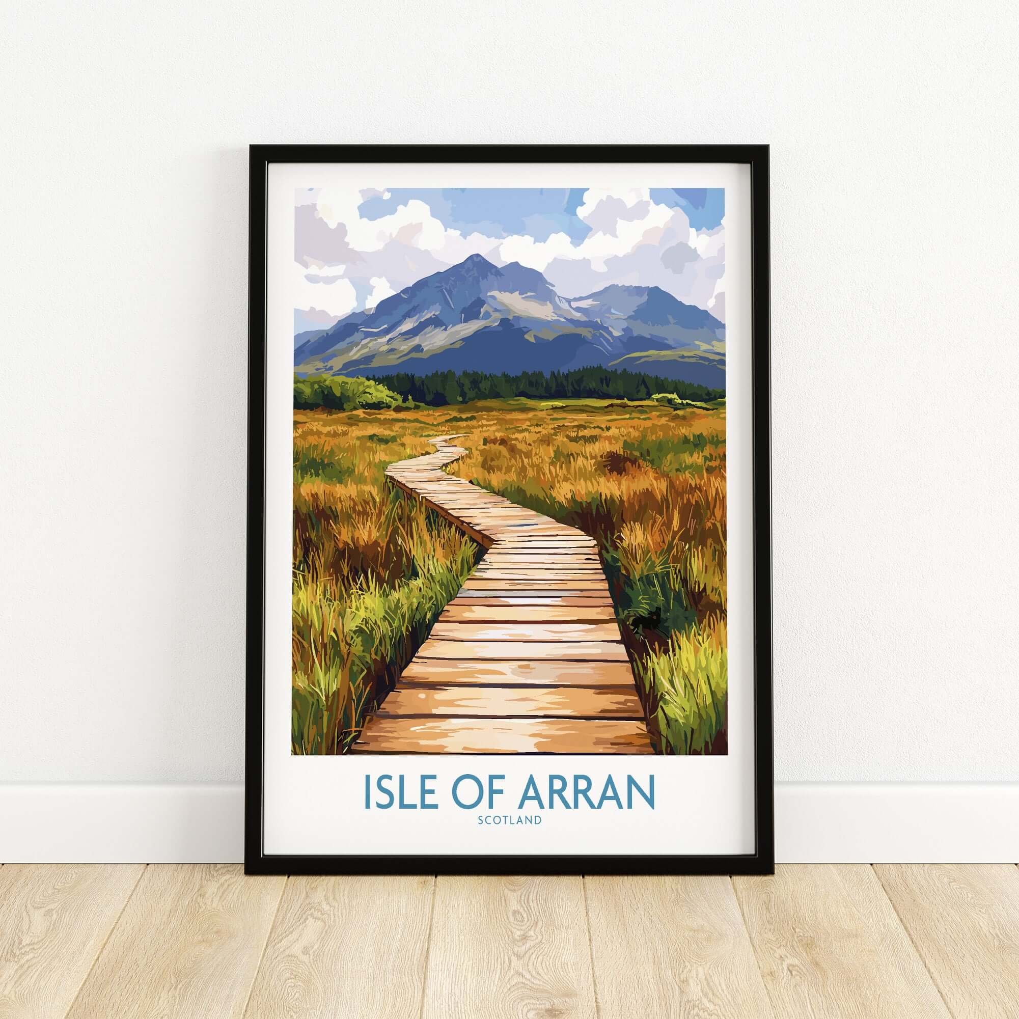 Isle of Arran Wall Art Print featuring a scenic path and mountains in Scotland.