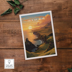 Isle of Skye Art Print showcasing a breathtaking sunset over the Scottish landscape, adding natural beauty to any room.