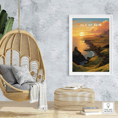 Isle of Skye Art Print showcasing sunset over cliffs, adding natural beauty to any room decor.