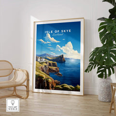 Isle of Skye Poster featuring stunning coastal views and vibrant colors of Scotland's iconic island.