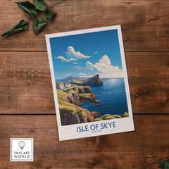 Isle of Skye Poster Modern showcasing vibrant landscape of Scotland by the sea.