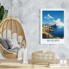 Isle of Skye Poster Modern displayed in a stylish home setting with coastal view and decorative elements.