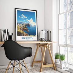 Isle of Skye Poster Modern displayed in a stylish home office setting with a view.