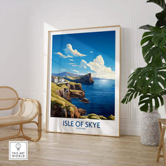 Isle of Skye Poster Modern showcasing stunning coastal scenery in a living room setting, vibrant colors and museum-quality print.