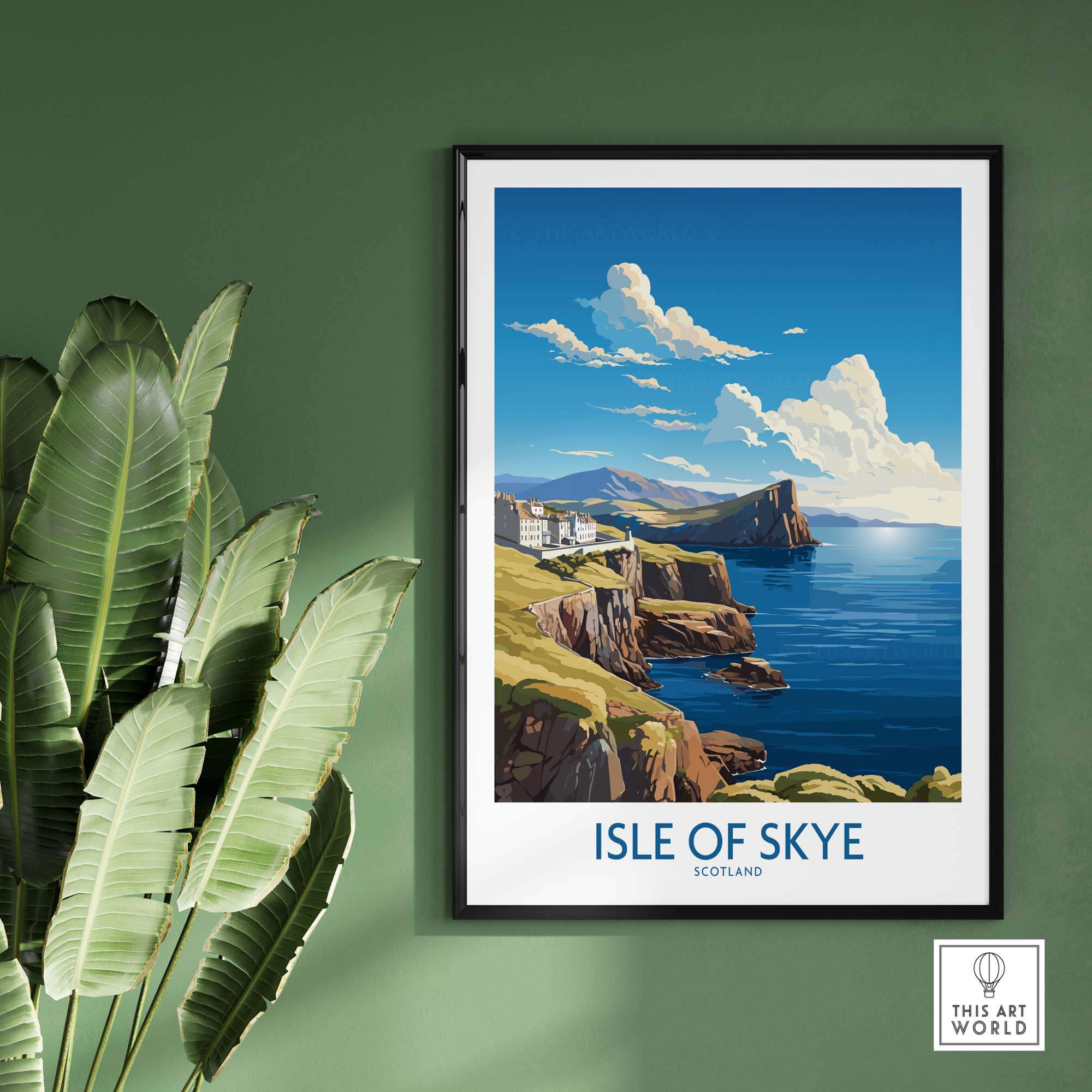 Isle of Skye Poster Modern featuring a scenic coastal view of Scotland, perfect for home decoration.