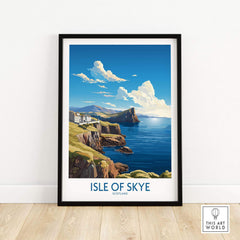 Isle of Skye Poster Modern featuring a vibrant landscape of Scotland with cliffs and water, perfect for home decor.