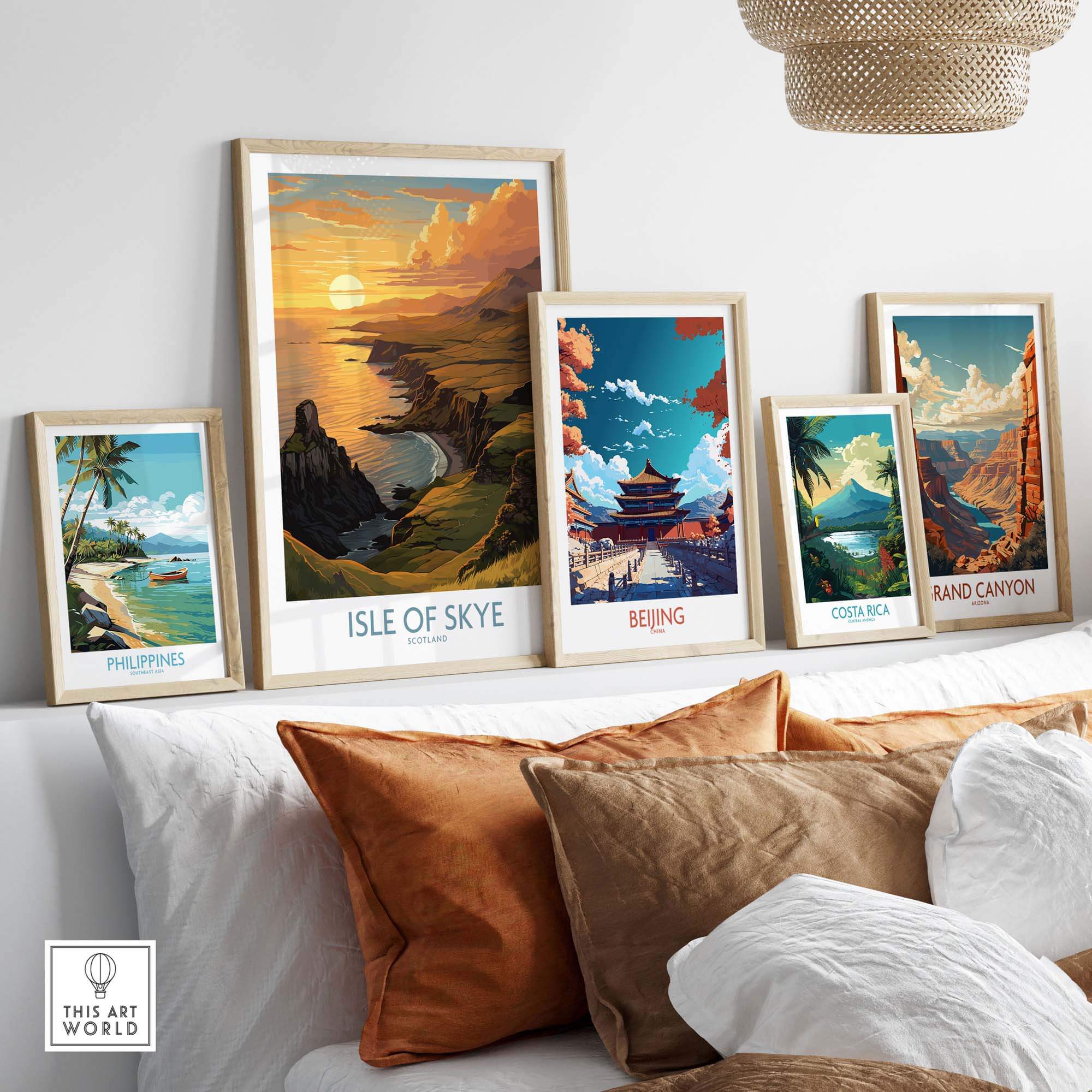 Isle of Skye Wall Art Print displayed among other travel-themed prints in a cozy home setting.